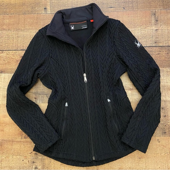 Spyder Women's Textured Black Knit STETCH Zip Up Jacket - Picture 1 of 9